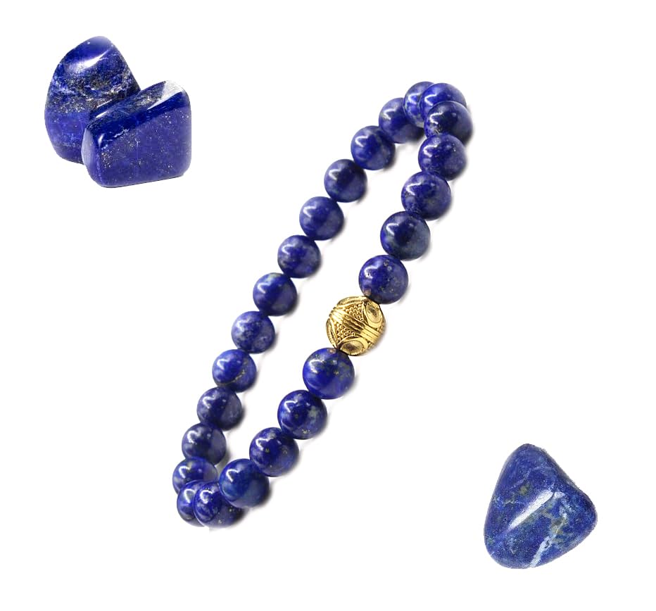 Product Image of the Kartini Studio Natural Lapis Lazuli and Gold Bracelet, Men's Lapis Bracelet, Quality Bead Jewellery for Man