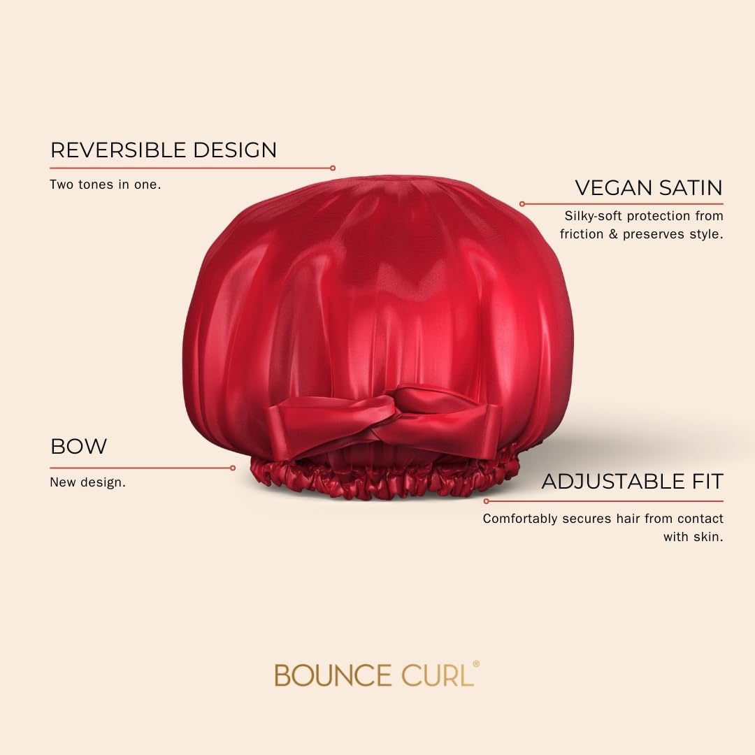 Bounce Curl Cuffia per capelli reversibile in raso, fascia regolabile in raso, per ridurre l'effetto crespo, per capelli ondulati, ricci e arricciati, rosso