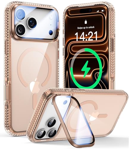 VOFATA for iPhone 18 Pro Max Case/iPhone 17 Pro Max Case with Camera Cover Stand [Fit for MagSafe][10FT Mil-Grade Protection][Built-in Camera Protector] Transparent Magnetic Phone Case, Clear Gold
