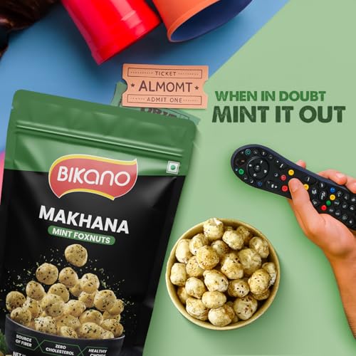 Image of Bikano Makhana Pudina Masala 50g | Prepared in Olive Oil | Roasted Foxnuts with Mint Masala | Crunchy Indian Snack for Tea-Time & Travel | Ready-to-Eat Light Munch | Spicy Pudina Flavour