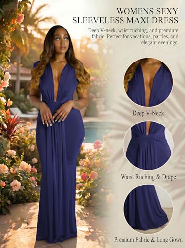 Image of Ekaliy Elegant Bodycon Dresses for Women Deep V Neck Maxi Dress Mermaid Long Dress