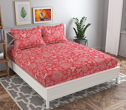 Image of BSB Home Double Bedsheet with 2 Pillow Covers | 144 TC Soft Brushed Microfiber - Breathable & Wrinkle Free - 3 Pcs Set | Red Black (Big Flower)