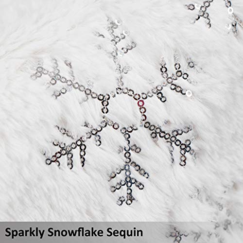 Gmoegeft White Faux Fur Christmas Stocking With Sparkly Silver Snowflake Sequins, Xmas Sock Mantle Hanging Ornament, Holiday Decoration #TOP1