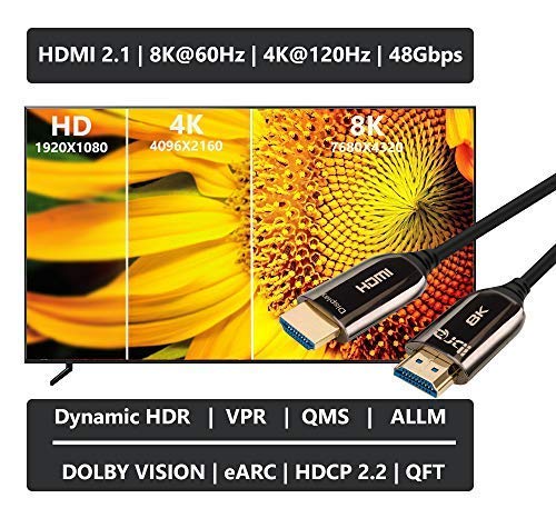 8K Fiber Optic HDMI Cable 10M HDMI Lead-Ultra High-Speed 48Gbps v2.1 Cord Support 8K@60Hz, 4K@120HZ, 4320p, 4:4:4, HDR10+ - Image 3