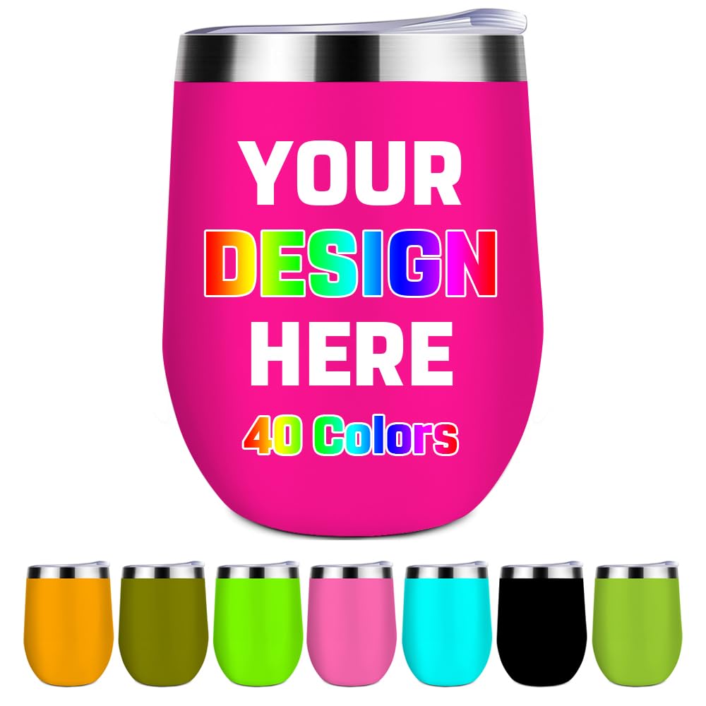 Jgksbqv Personalized Custom Wine Tumblers 12 OZ Design Your Own Stainless Steel Travel Coffee Cup for Dad Mom Friends, DeepPink