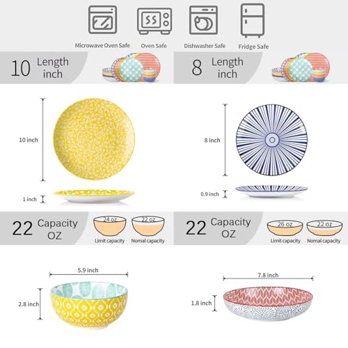 Selamica Ceramic Dinnerware Sets, 16 Pieces Dishes Set for 4, Scratch Resistant Plates and Bowls Sets, Dishwasher & Microwave Safe, Assorted Colors