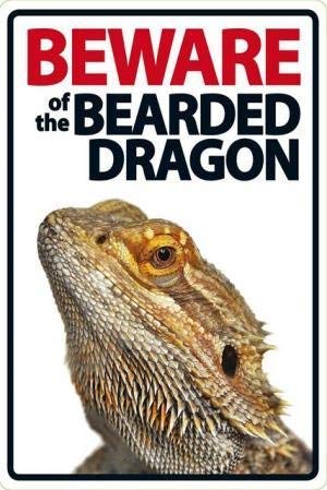 Bioprocess Metal Tin Sign 8X12 Inches Beware Of The Bearded Dragon Plaque Sign