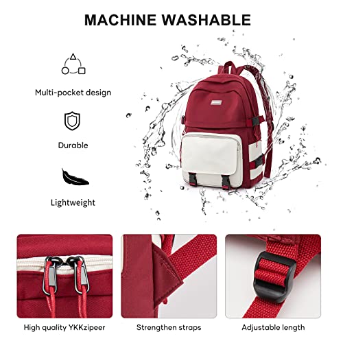 Image of weradar Middle School Backpack For Teen Girls,Cute College Backpack For Women Men,Waterproof Travel Rucksack Casual Daypack,High School Bookbags Boy,Kawaii Students Bag(Red)