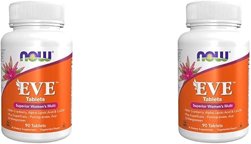 NOW Supplements, Eve Women's Multivitamin with Cranberry, Alpha Lipoic Acid and CoQ10, Plus Superfruits - Pomegranate, Acai & Mangosteen, 90 Tablets