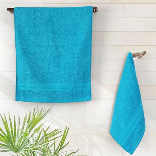 Image of Layers 100% Cotton Face Towels | 450 GSM Soft & Highly Absorbent | Aqua Plush Collection | Pack of 12 Super Soft Towels for Men & Women | 30 x 30 cm - Blue