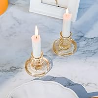 Vista 5 de 4 portavelas cónicos ámbar, portavelas de cristal a granel, candelabros transparentes para mesa de comedor