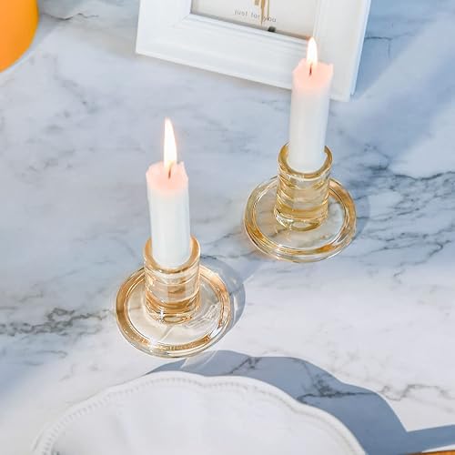 Miniatura 5 de 4 portavelas cónicos ámbar, portavelas de cristal a granel, candelabros transparentes para mesa de comedor