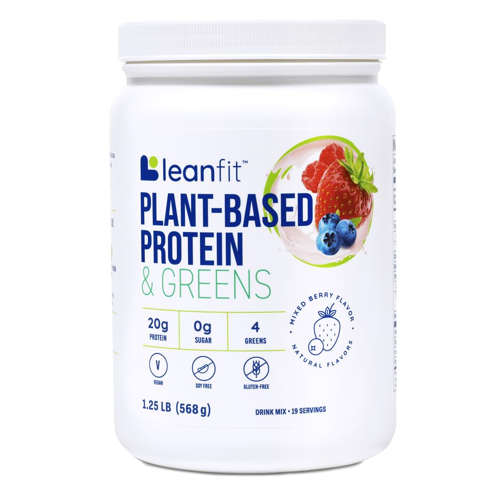 LeanFit Pó proteico vegetal com verdes sabor frutas vermelhas, 20 g de proteína, 19 porções, 567 g