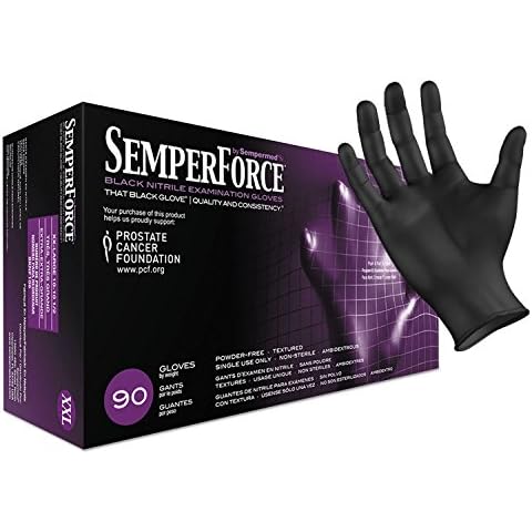 Sempermed BKNF106 SemperForce Nitrile Glove, 4 Mil, Powder-Free, XX-Large, Black (Case of 900) Cover