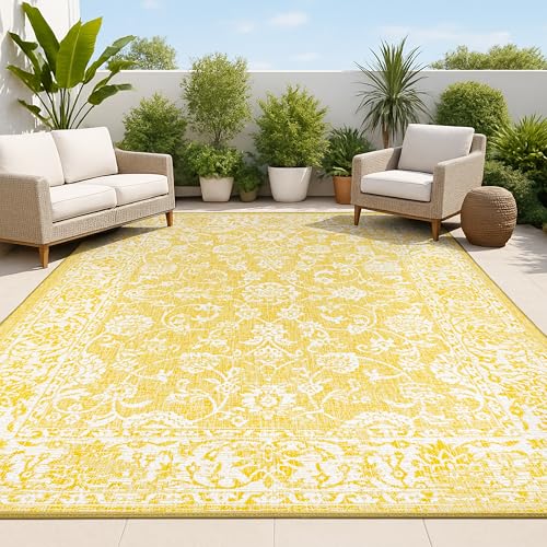 JONATHAN Y Weave Floral Indoor Outdoor Area Rug 3X5 Yellow/Cream Tela Bohemian Textured for Backyard Patio Porch Easy-Cleaning High Traffic Pet-Friendly Non-Shedding (SMB100E-3)