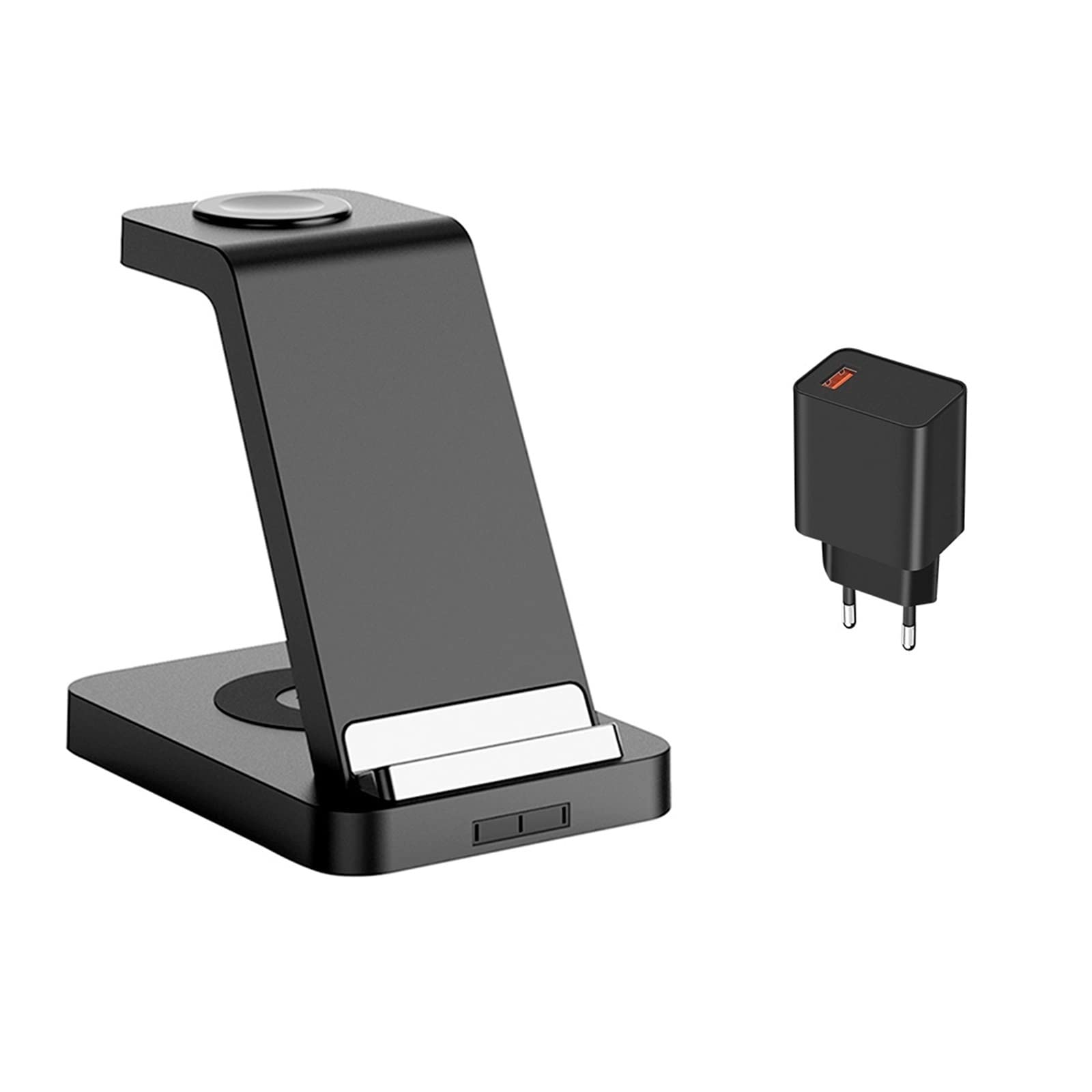 Estación de Carga inalámbrica 3 en 1 for teléfono Cargador inalámbrico rápido 15 W for Reloj Auriculares, estación,Compatibilidad Universal(Black with US Plug)