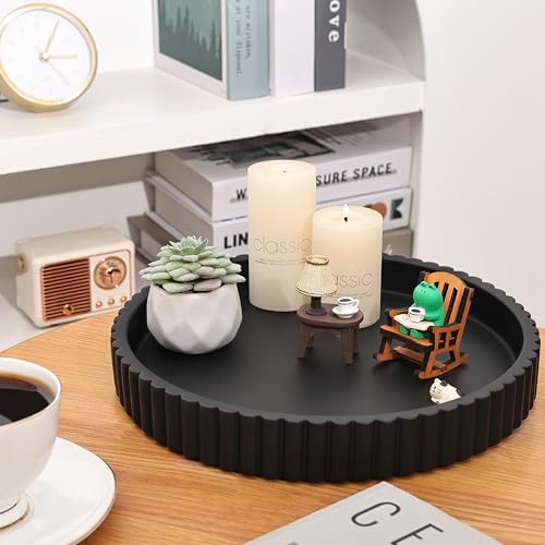 Emma & Ella Round Decorative Tray for Coffee Table Decor – Concrete Round Tray Home Decor – Circle Centerpiece Bandejas Decorativas for Living Room, Ottoman, Vanity, or Entryway (Black) - Thumbnail 4