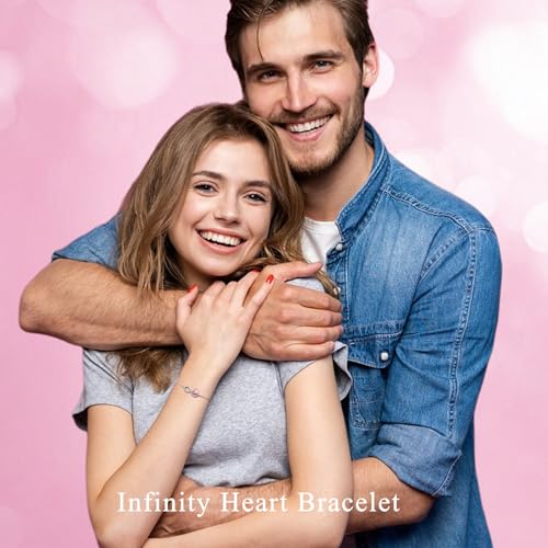 Qings Infinity Heart October Birthstone Bracelet, 925 Sterling Silver Tourmaline Birthstones Love Hearts Bracelets Adjustable Pink Gemstone Charm Bracelets with CZ, Birthday Jewelry Friendship Gift - Image 2
