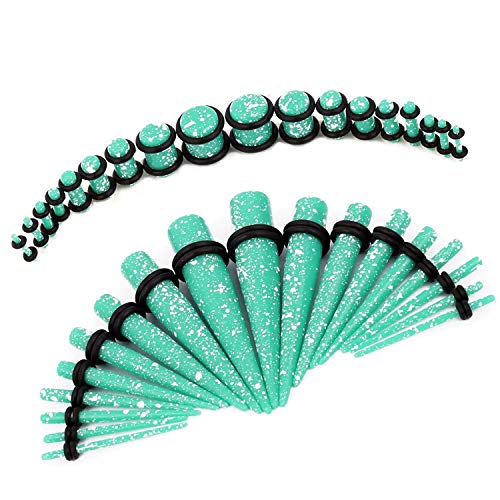 BodyJ4You 36PC Gauges Kit Ear Stretching 14G-00G Turquoise Polka Dot Splatter Acrylic Taper Plug Piercing
