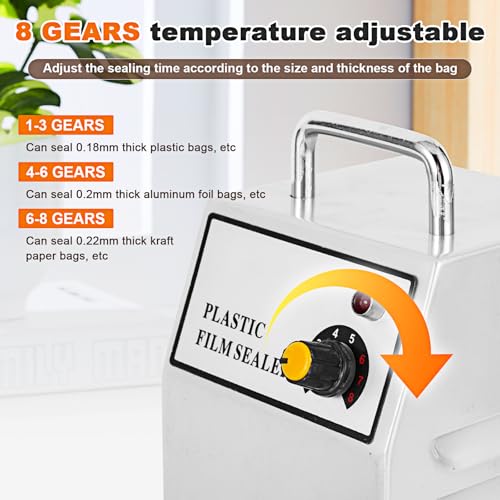 JIAWANSHUN 19.5IN Impulse Heat Sealer Manual Plastic Bag Sealing Machine with Temperature Adjustment for Mylar bags Kraft bags Aluminum foil bag 110V