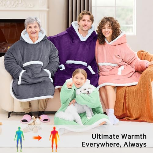 JOYWOO Green Kids Wearable Blanket Hoodie,Oversized Cat lovers Hoodie Blanket for kids & Teens,Birthday Gifts for Girl Boys,Warm Cozy Fuzzy Sherpa Fleece Blanket Giant Pocket Winter Gifts,Sage green