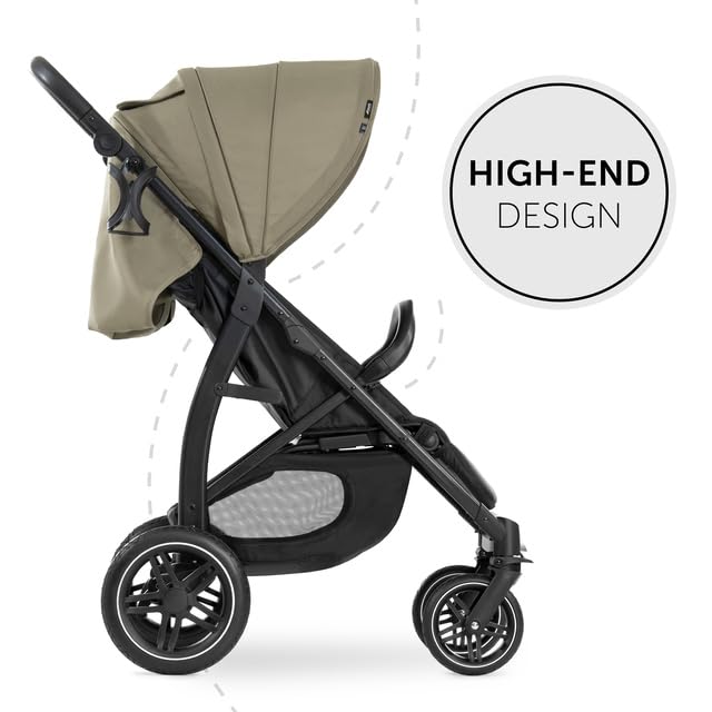 Image of Hauck Rapid 4D Baby Stroller - All-Terrain Foldable Pushchair with One-Hand Fold, Fully Reclining Seat, Adjustable Handlebar, UPF 50+ Canopy, Rubber Wheels, Cup Holder & Rain Cover, Suitable from Birth to 4 Years (Up to 22 kg), Green