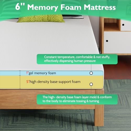 Image of FDW | 6 Inch Twin XL Mattress | Medium Firm | Gel Memory Foam Mattress | White | Bed in a Box, CertiPUR-US Certified | Pressure Relief, Cooling Ventilated Foam | Washable Removable Cover
