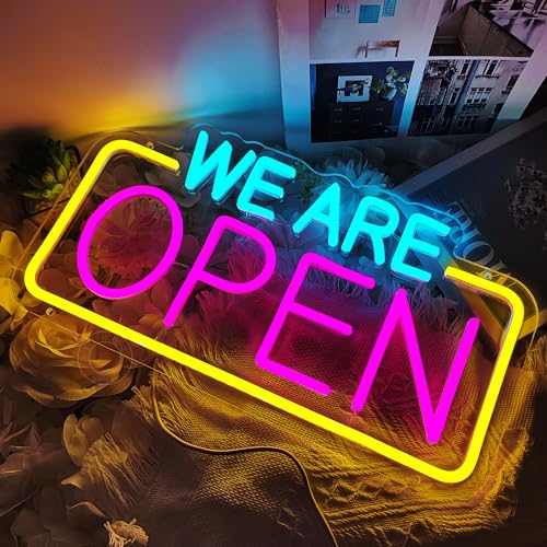 Image of SYLHOME We Are Open Led Neon Light Sign Business Coffee Shop Store Bar Restaurant Pub Salon Hotel Welcome Door Window Wall Decor Sign USB 15.75 inchX8.4 inch
