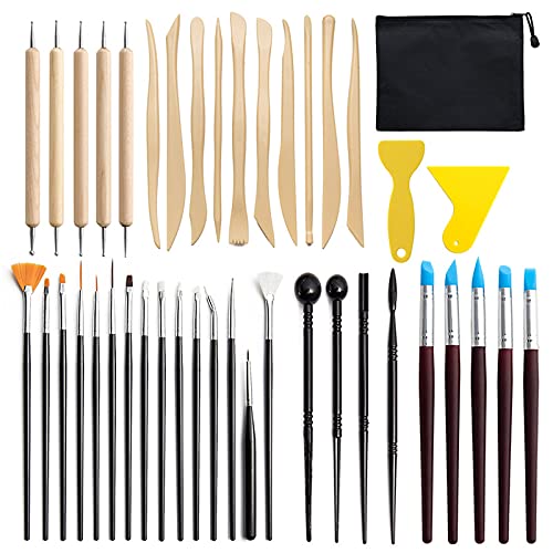 CellyPrum 42 Pcs Pottery Clay Sculpting Tools Polymer Clay Tools, Wood Carving Tools Pottery Clay Modelling Tools Double-Ended for Sculpture Modelling Clay Polymer Ceramic Embossing with Storage Case