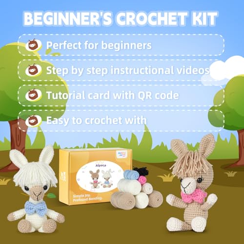 Image of MOREJMTT Crochet kit for Beginners,Knitting kit,Equipped with Step-by-Step Video tutorials, Adult Junior Crochet Kits,Crochet Animals kit(2pack Alpaca)