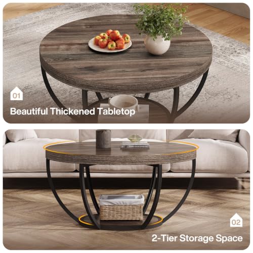 Image of Tribesigns 31.7 inch Round Wooden Coffee Table with Storage Pedestal