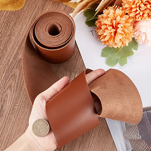 GORGECRAFT 79" Long X 2.8" Wide Matte Brown Leather Straps 2mm Thick Flat Braiding String Strips Leather Lace Stripper Roll Craft Pet Collars Clothing Belts Keychains Single Sided Leather Supplies - Image 3