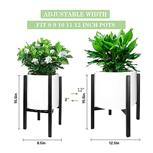Wallmaster 2-Pack Adjustable Plant Stand, Modern Plant Holder Mid Century Metal Plant Stand Flower Stand Indoor Outdoor, Fit Width 8 9 10 11 12 Inch Pots, Black (Pot & Plant Not Included)