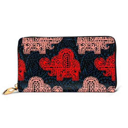 Preisvergleich Produktbild JHGFG Mode Handtasche Reißverschluss Brieftasche Bild stilisierte Elefant indische Telefonkupplung Geldbörse Abendkupplung Blockieren Leder Brieftasche Multi Card Organizer