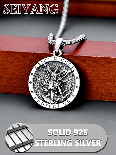 Seiyang Saint Necklace 925 Sterling Silver Patron Amulet Medal Jewelry for Men Women (with Gift Box)4