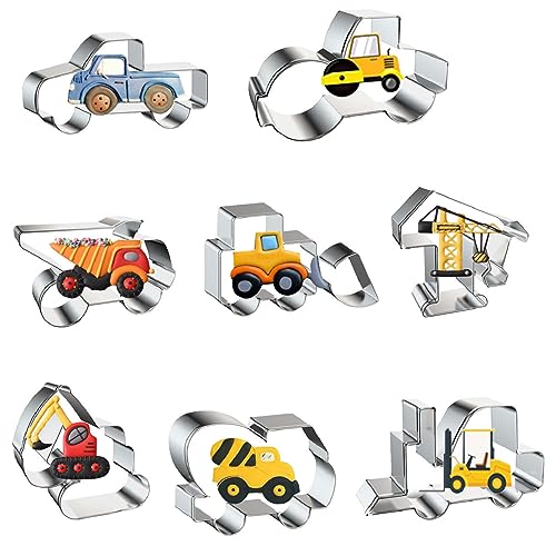 Konstruktion Ausstechform Set, 8 Stück Bagger Digger Traktor Keksausstecher Plätzchen Ausstecher Edelstahl Ausstechform Plätzchenausstecher Keksschneider DIY Fondant Cookie Cutter Set