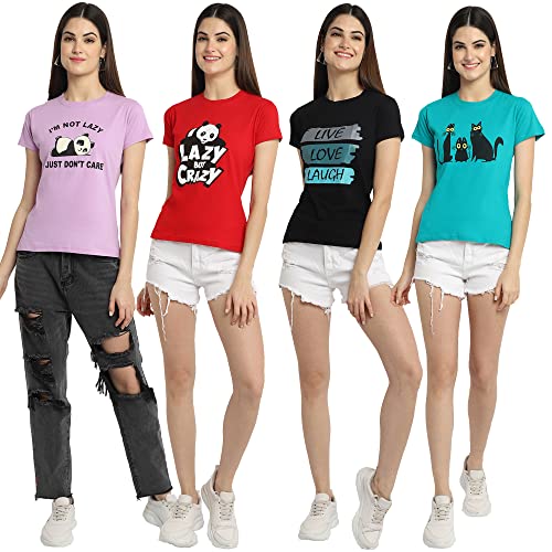 Image of Preneum Women's Cotton Regular Fit Graphic Stylish Printed Short Sleeves Casual T-Shirt |Trend & Styles