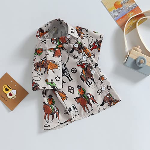 Toddler Baby Boy Button Down Shirts Short Sleeve Animal Cow Dinosaur Printed Collared T-Shirt Tops Summer Clothes (A-Grey,2-3T) #TOP1
