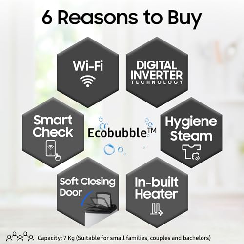 Image of Samsung 7 kg, Eco Bubble Technology, Wi-Fi, Soft Closing Door, Fully-Automatic Top Load Washing Machine (WA70BG4582BYTL, Hygiene Steam, Lavender Gray)