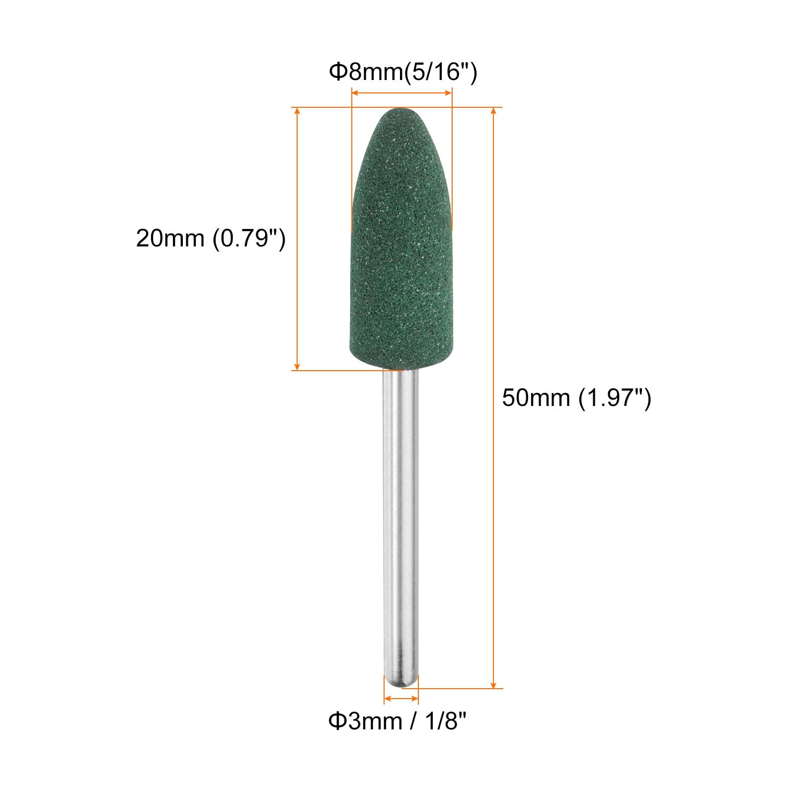 QUARKZMAN 10pcs Punte di Lucidatura in Gomma, Punte di Lucidatura Rotanti con Testa Conica Montata da 8mm (5/16 Pollici), Gambo da 3mm (1/8 Pollici), Verde