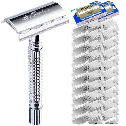 Kazakiri W 本格深剃り 両刃カミソリ 本体+替刃20枚付き 剃刀 かみそり 髭剃り 顔そり 男性 メンズ