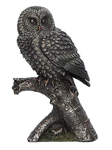 Image of eCraftIndia Carved Owl Sitting on Branch Cold Cast Bronze Resin Decorative Animal Figurine Showpiece, Black, One Size (UBKC144)