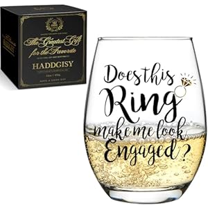 Does This Ring Make Me Look Engaged Stemless Wine Glass Gift, Funny Novelty Valentine’s Day Engagement Wedding Bridal Shower Gift for Her Fiancee Girlfriend Bride Couples Newlyweds-8