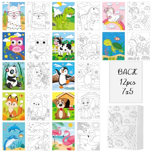 Ctosree 12 Pcs Pre Drawn Canvas for Painting for Kids 5 x 7 Animals Pre Printed Cute Bulk Art Painting Canvas with Pictures to Paint Gift for Boys Girls Valentines Party Favor Activities
