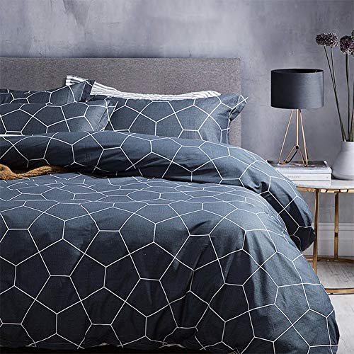 King Duvet Cover Set Dark Navy Blue, 104x90 Soft Geometric Pattern Bedding Cover
