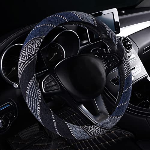 MICTOC Baja Steering Wheel Cover with Ethnic Style,15 Inch Coarse Flax Cloth Odorless Steering Wheel Protection,Universal Fit Most Car
