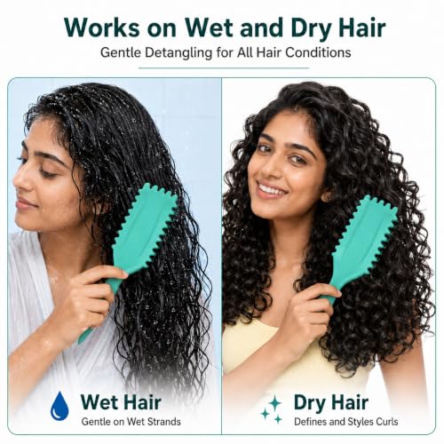 Image of Curl Defining Hair Brush for Curly, Wavy & Frizzy Hair, Flexible Nylon Bristles, Air Cushion Base, Wet & Dry Styling Brush for Women & Men, Mint Green