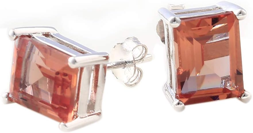Diaspore Stud Earrings for Women Girls Baguette Sultanite Color Change Birthstone Synthetic Amethyst Gemstone Earring 925 Sterling Silver