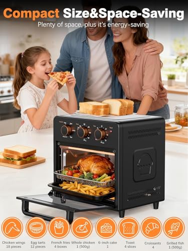 Image of OUNIN Air Fryer Toaster Oven with Steam Infusion, 12 QT Compact Countertop Oven, 6-in-1 Stainless Steel Combo Bakes, Broils, Grills & Warms, Fast Preheat, 60-Minute Timer - Small Kitchen Friendly