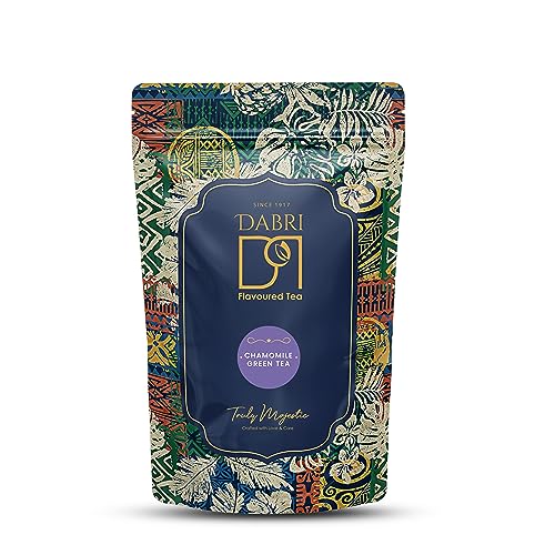 Image of Dabri Chamomile Green Tea 100gm Pouch | Loose Leaf with Natural Chamomile Flowers | Whole Leaf Blend for Stress Relief & Better Sleep | Calming Herbal Tisane | Soothing & Relaxing Wellness Tea
